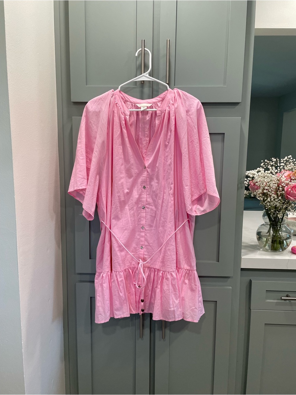 H&M Pink cotton Button-Front Peasant Tunic